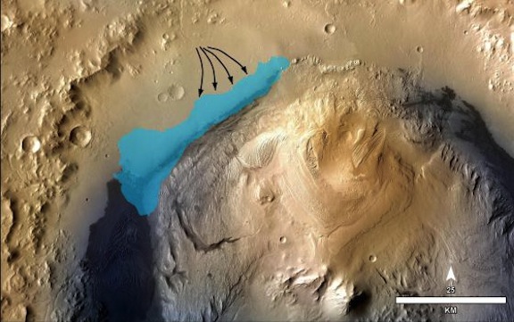 Marte - Lago de agua en cráter Gale